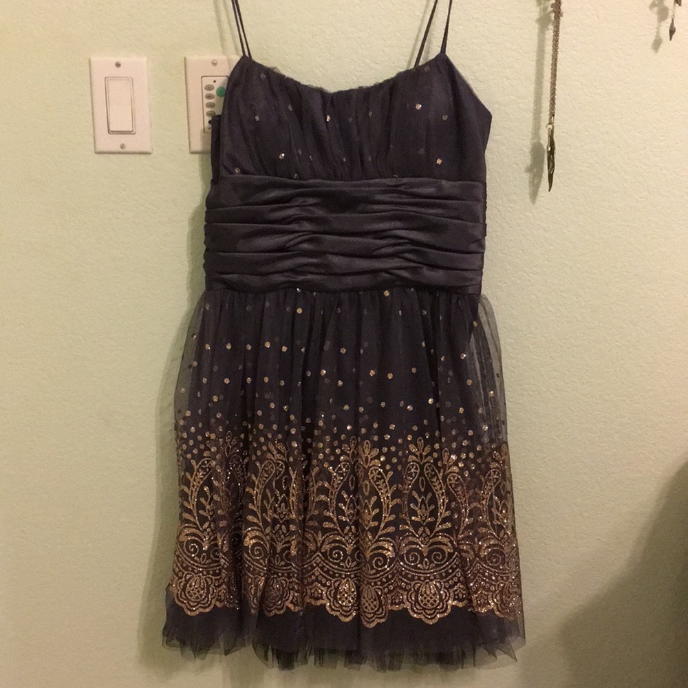 Grey and Gold Short Formal Homecoming Dress